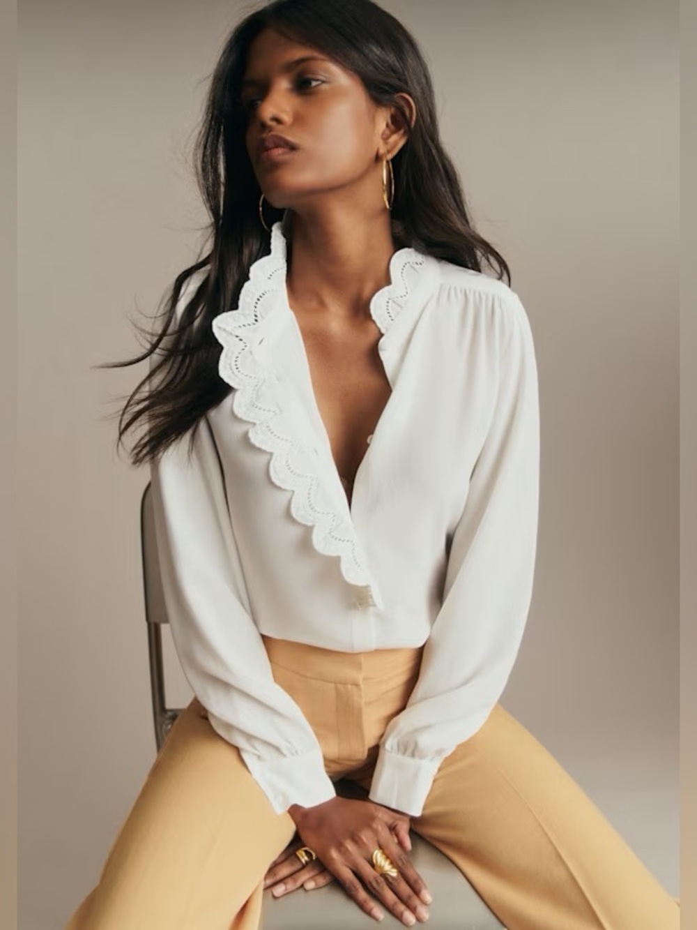 Sezane Chlo silk blouse Ecru size 34